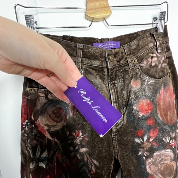 NEW Ralph Lauren Purple Kaida Metallic Bootcut Jeans In Lustrous Floral Size 27 - Picture 10 of 13